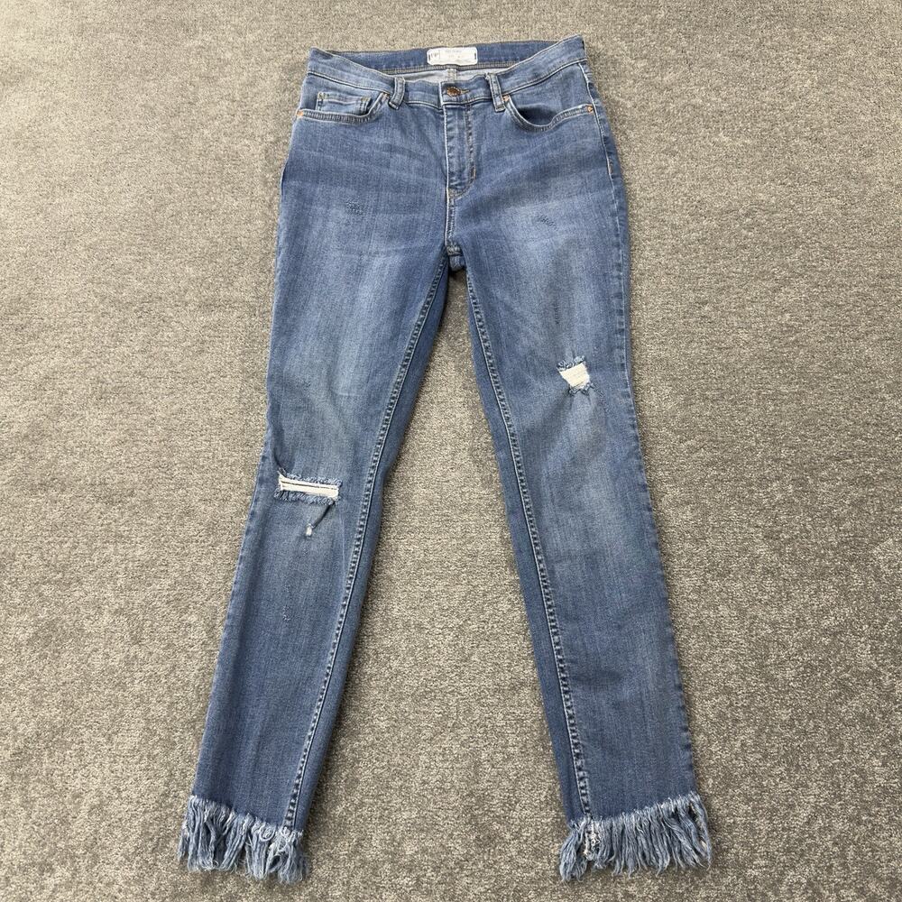 Free People Skinny Jeans Womens 27 Blue Denim Distressed Fray Raw Hem 16515125